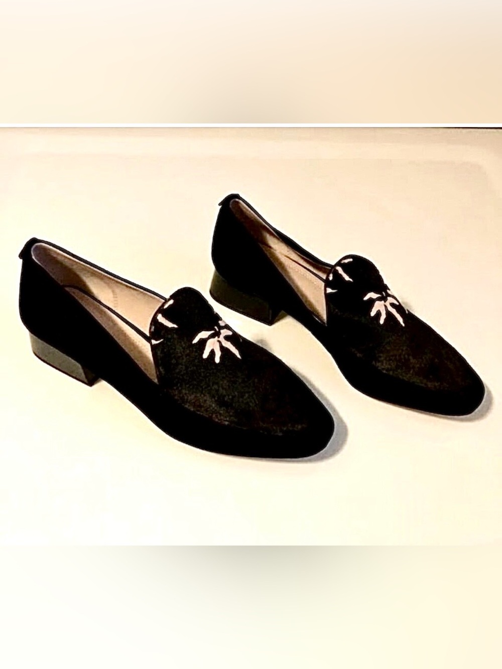 ANTHROPOLOGY x AD & Daughters Greyan Fur Loafer Black Calf Hair Palm Leaf 7.5